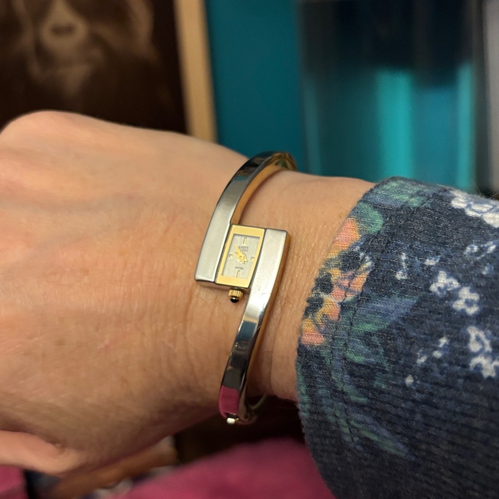 VINTAGE ANNE KLEIN Gold and silver Thon bracelet watch. Band is Silver, clap